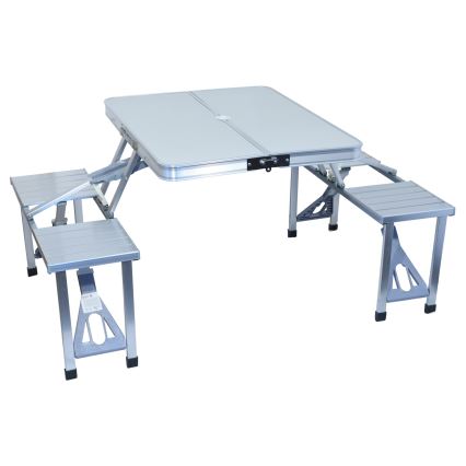 Opvouwbare kampeertafel met stoelen wit/mat chroom