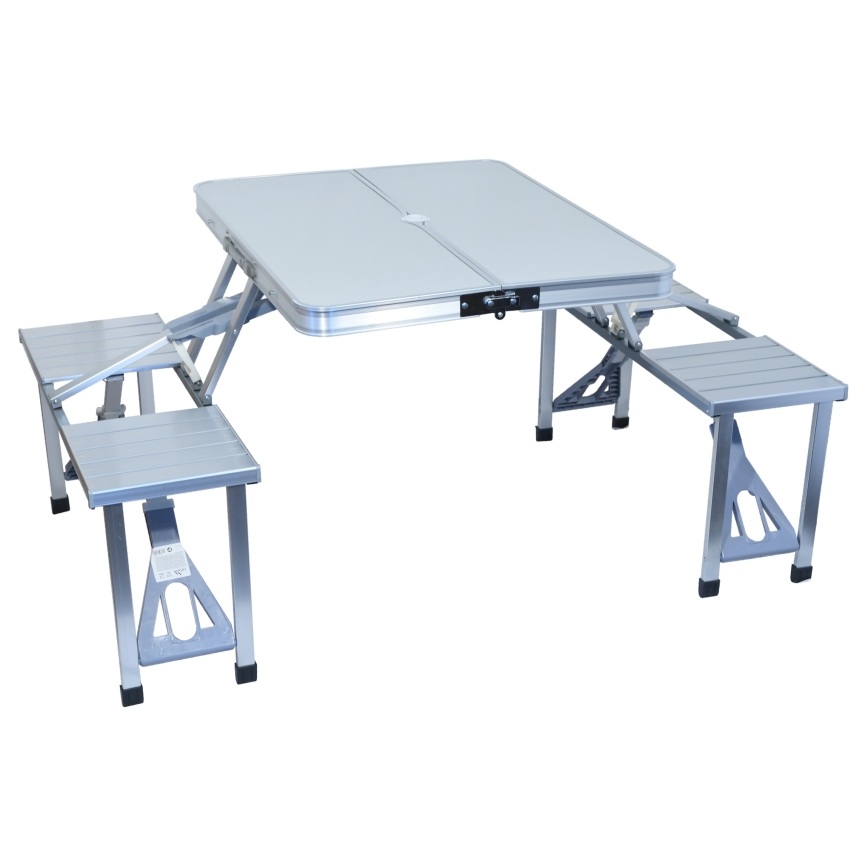 Opvouwbare kampeertafel met stoelen wit/mat chroom