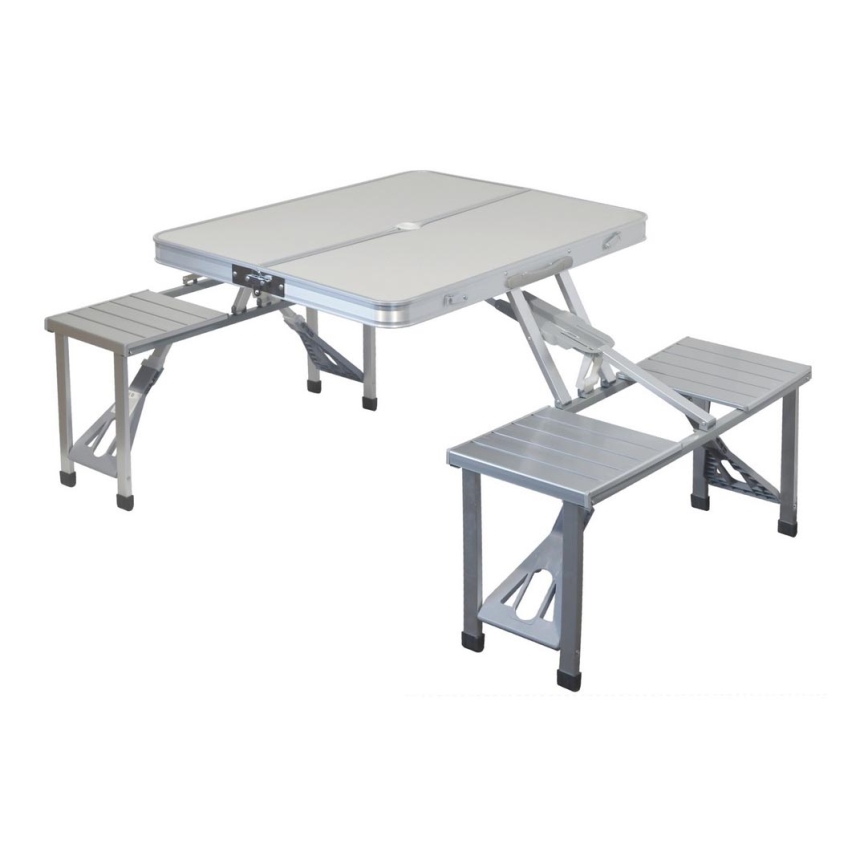 Opvouwbare kampeertafel met stoelen wit/mat chroom