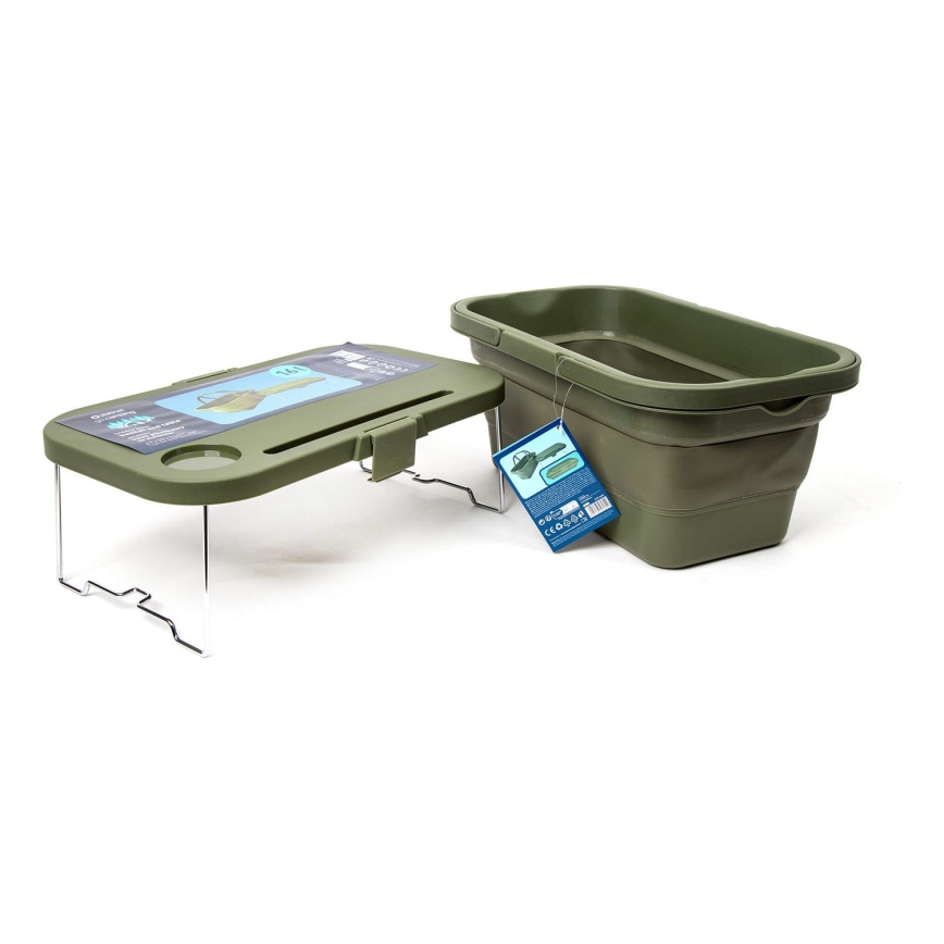 Opvouwbare picknickmand voor op de camping met een deksel 2in1 groen