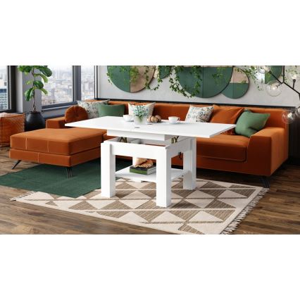 Opvouwbare salon-/eettafel met hefdak CALEB wit