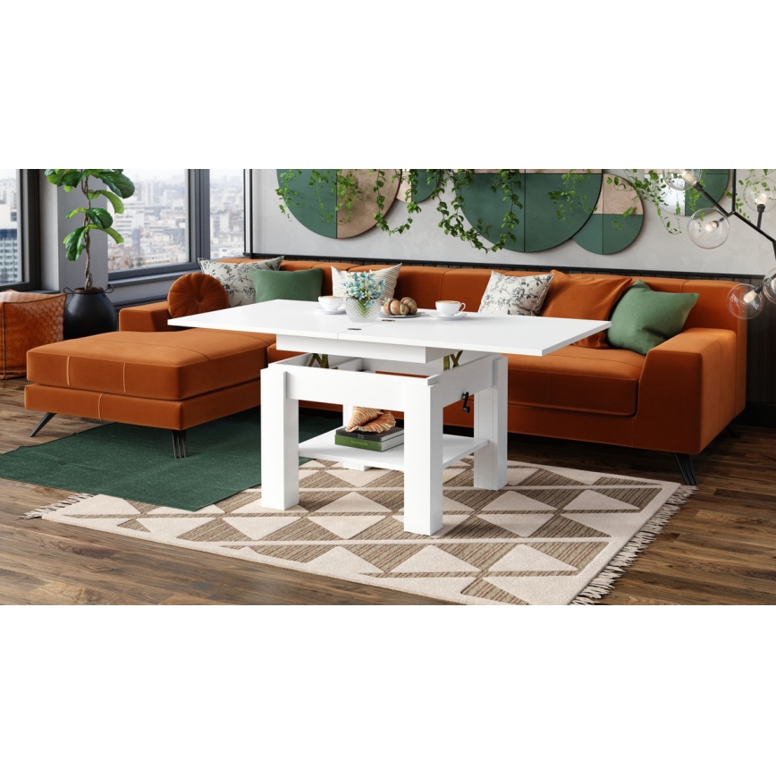 Opvouwbare salon-/eettafel met hefdak CALEB wit