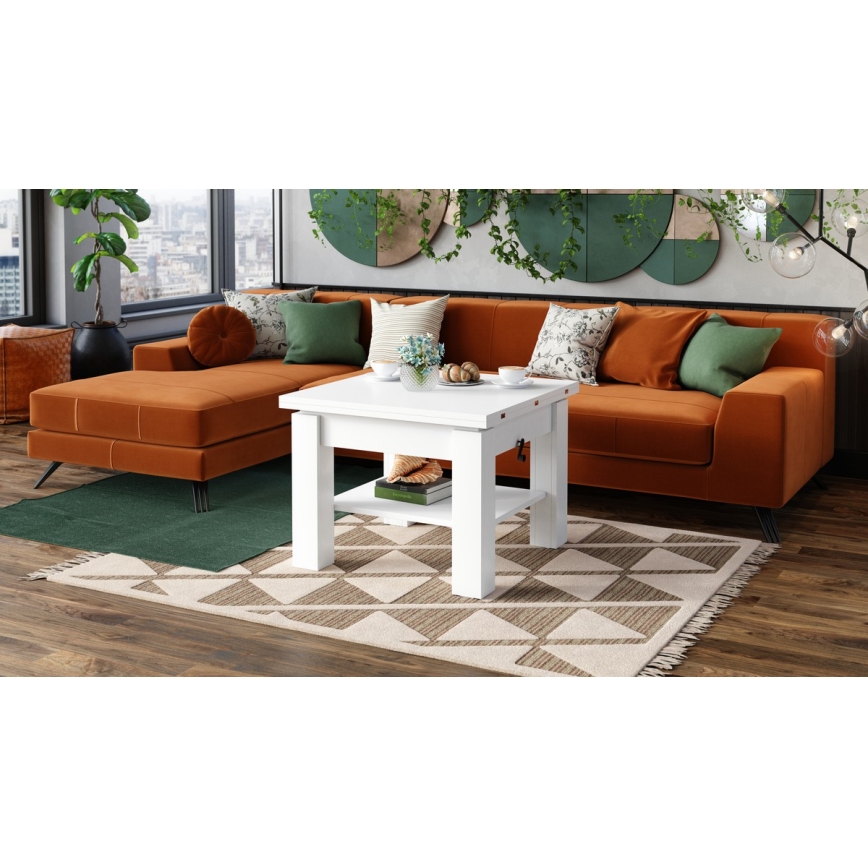 Opvouwbare salon-/eettafel met hefdak CALEB wit