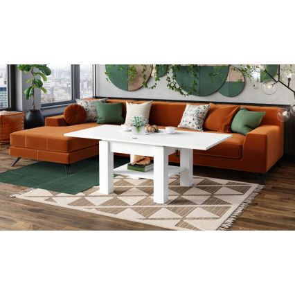 Opvouwbare salon-/eettafel met hefdak CALEB wit