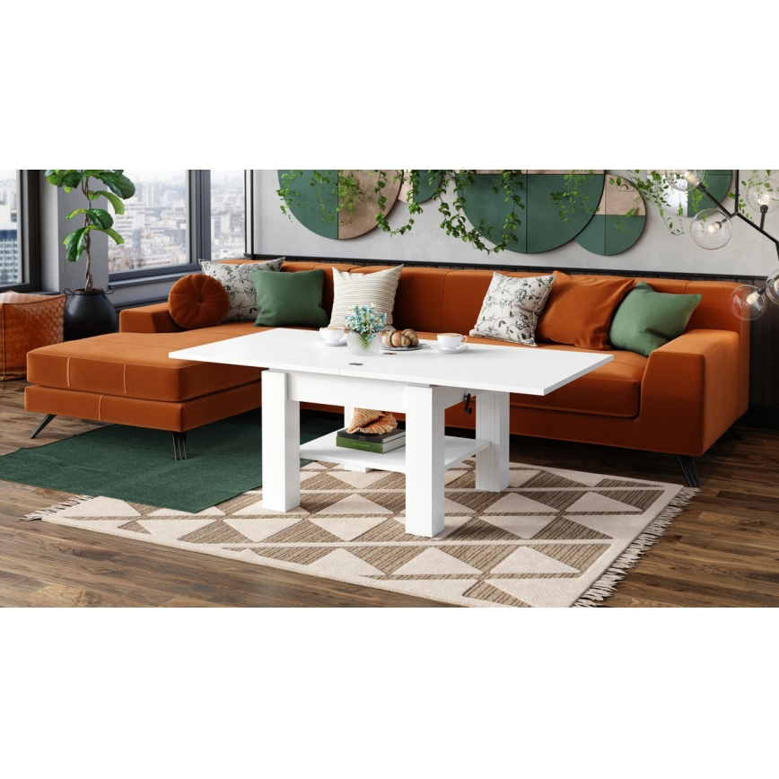 Opvouwbare salon-/eettafel met hefdak CALEB wit