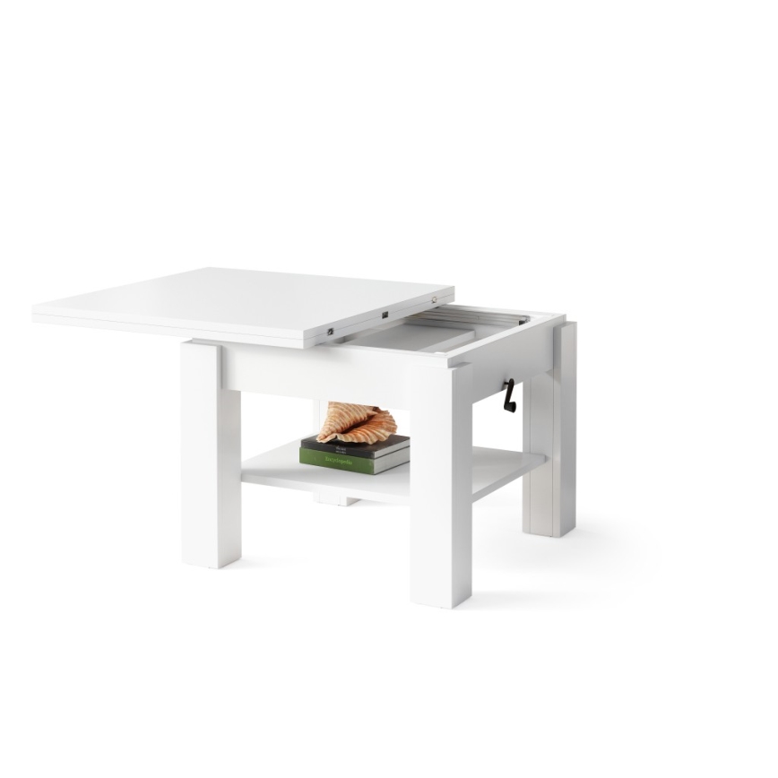 Opvouwbare salon-/eettafel met hefdak CALEB wit