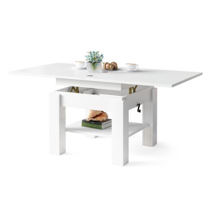 Opvouwbare salon-/eettafel met hefdak CALEB wit