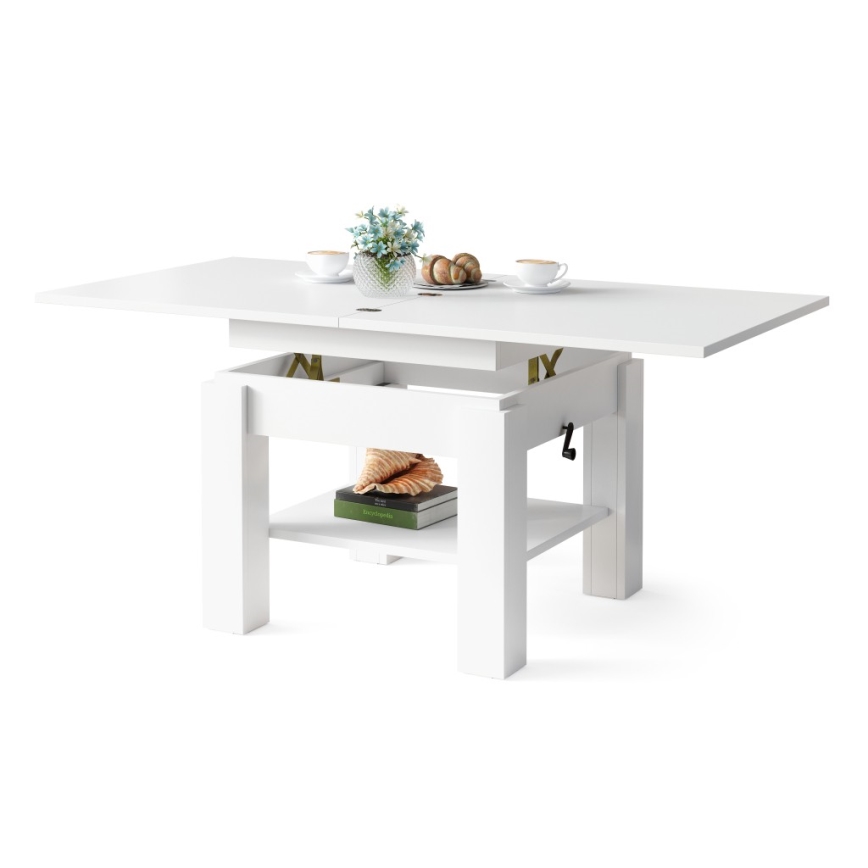 Opvouwbare salon-/eettafel met hefdak CALEB wit