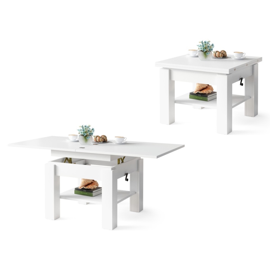 Opvouwbare salon-/eettafel met hefdak CALEB wit