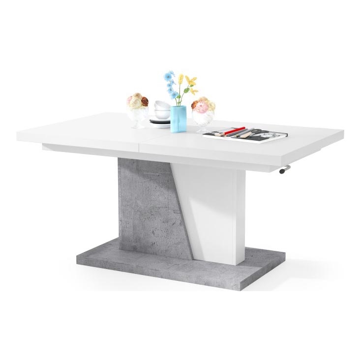 Opvouwbare salon-/eettafel met hefdak NINO wit/grijs beton