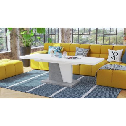 Opvouwbare salon-/eettafel met hefdak NINO wit/grijs beton