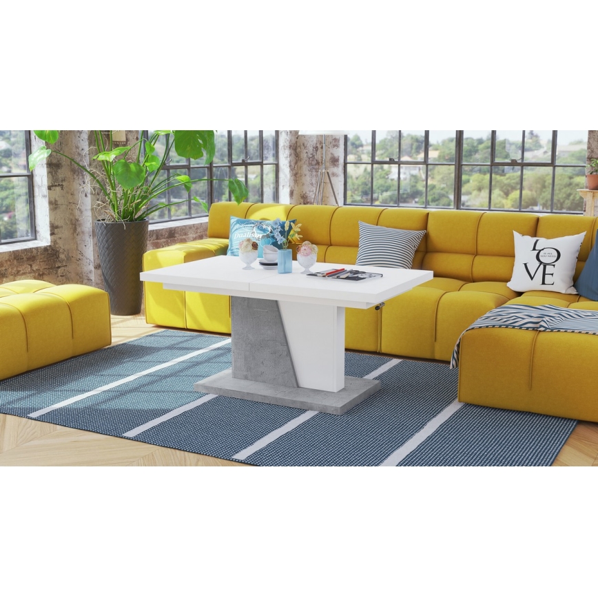 Opvouwbare salon-/eettafel met hefdak NINO wit/grijs beton