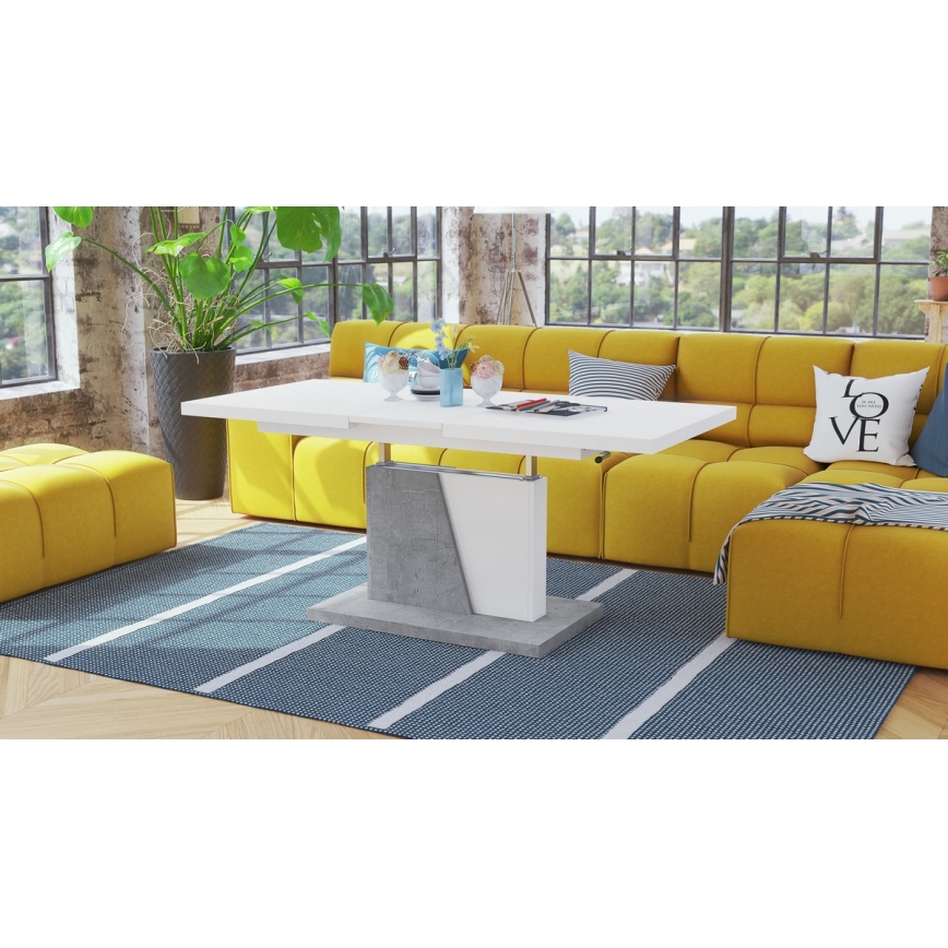 Opvouwbare salon-/eettafel met hefdak NINO wit/grijs beton