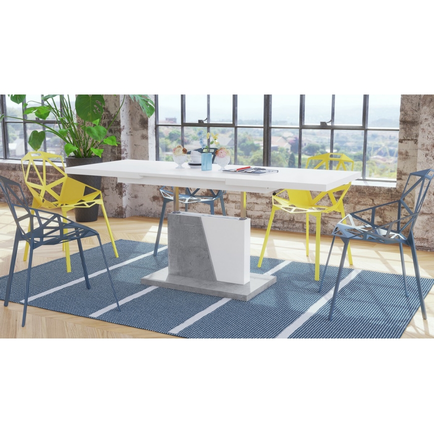 Opvouwbare salon-/eettafel met hefdak NINO wit/grijs beton