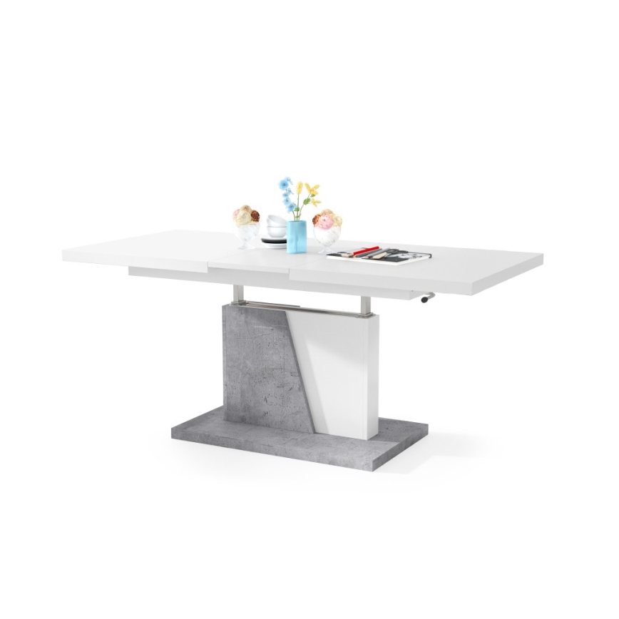Opvouwbare salon-/eettafel met hefdak NINO wit/grijs beton