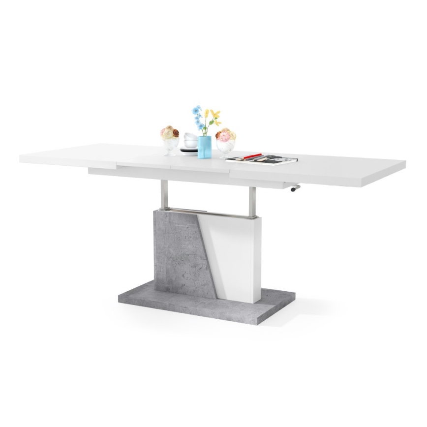 Opvouwbare salon-/eettafel met hefdak NINO wit/grijs beton