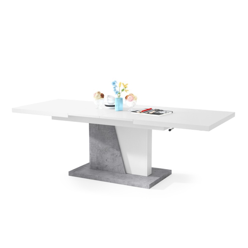 Opvouwbare salon-/eettafel met hefdak NINO wit/grijs beton