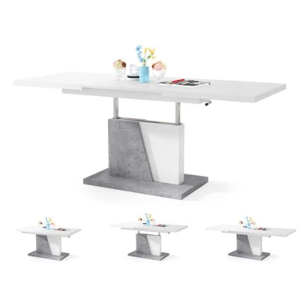Opvouwbare salon-/eettafel met hefdak NINO wit/grijs beton