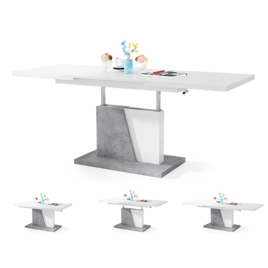 Opvouwbare salon-/eettafel met hefdak NINO wit/grijs beton