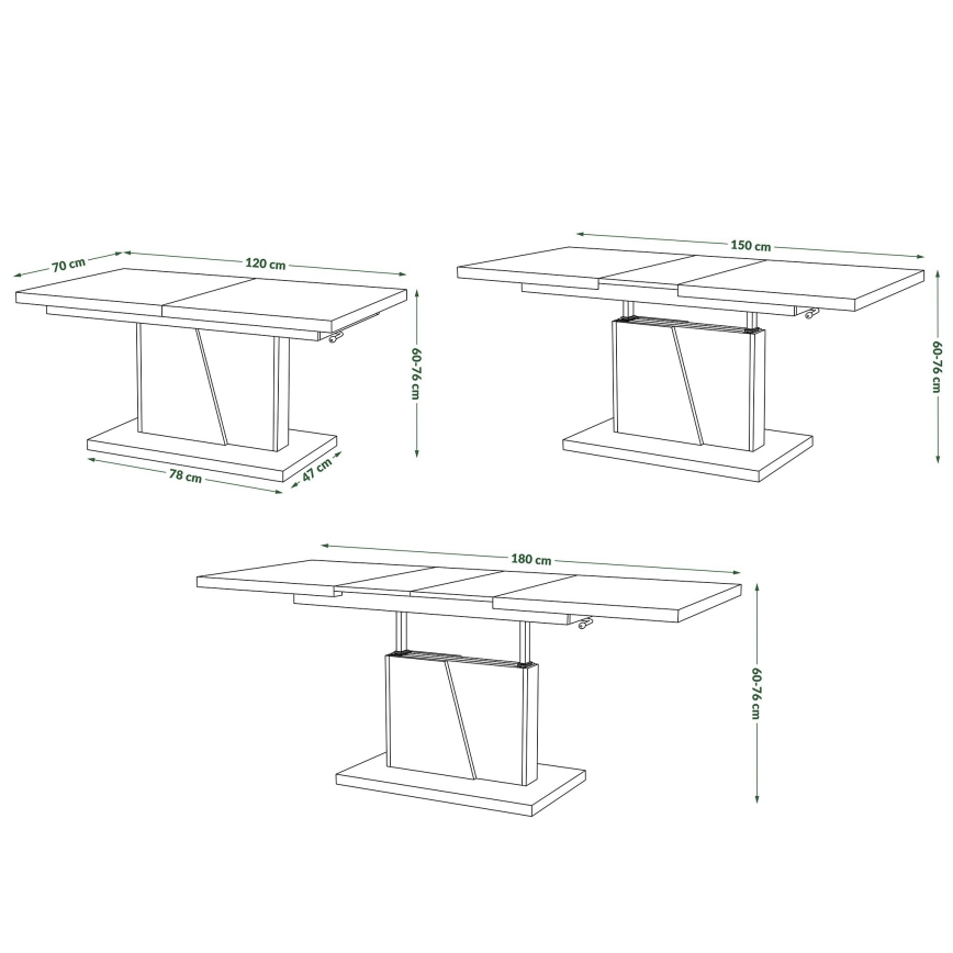 Opvouwbare salon-/eettafel met hefdak NINO wit/grijs beton