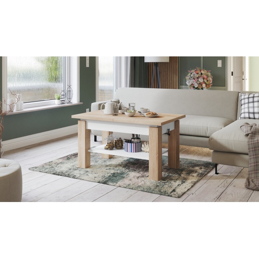 Opvouwbare salontafel met een plank ADONIS eiken sonoma/wit