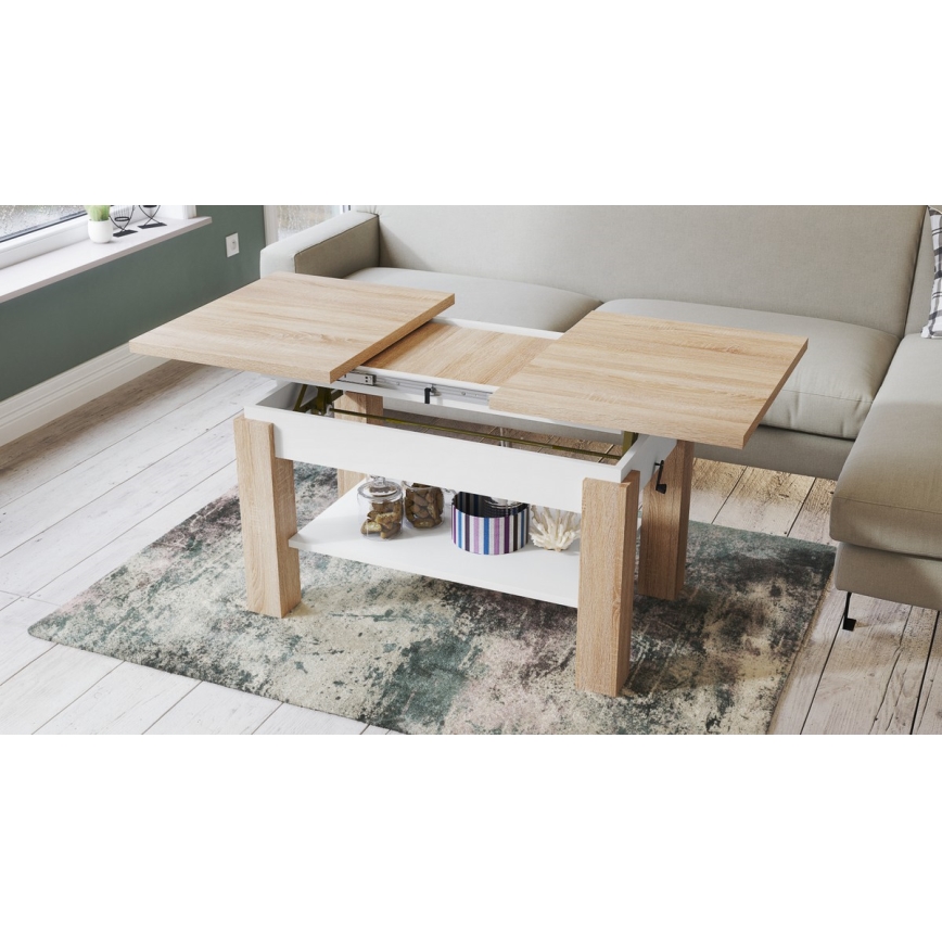 Opvouwbare salontafel met een plank ADONIS eiken sonoma/wit