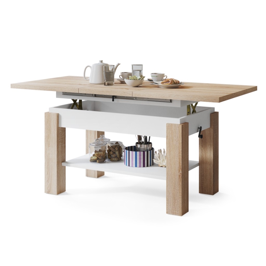 Opvouwbare salontafel met een plank ADONIS eiken sonoma/wit