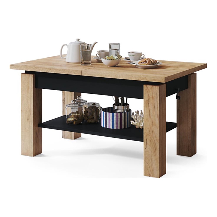 Opvouwbare salontafel met een plank ADONIS eiken/zwart