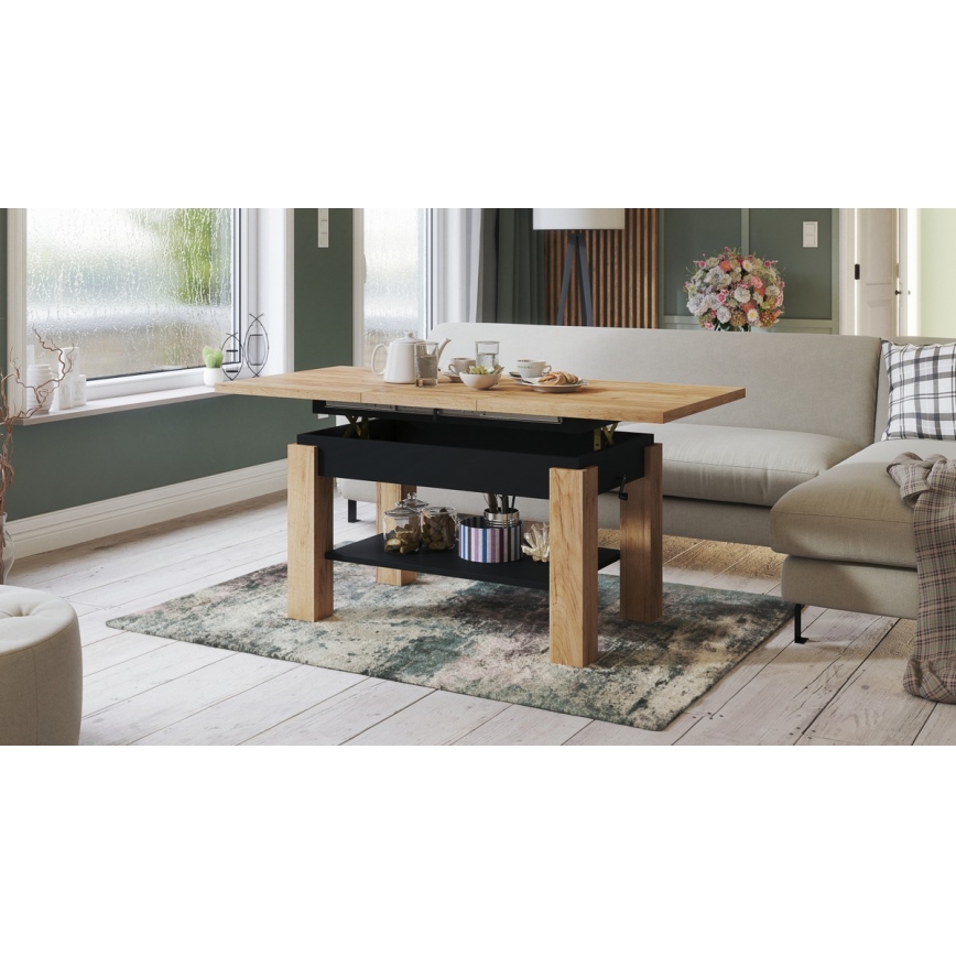 Opvouwbare salontafel met een plank ADONIS eiken/zwart
