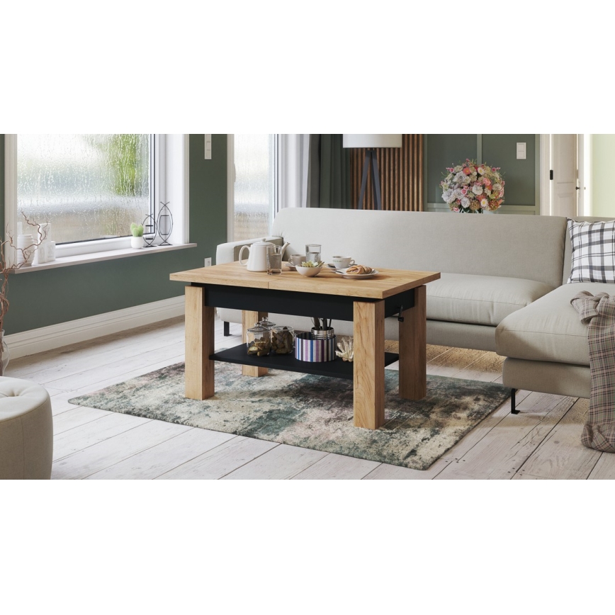 Opvouwbare salontafel met een plank ADONIS eiken/zwart