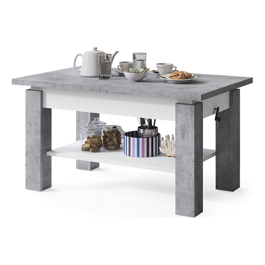 Opvouwbare salontafel met een plank ADONIS grijs/wit