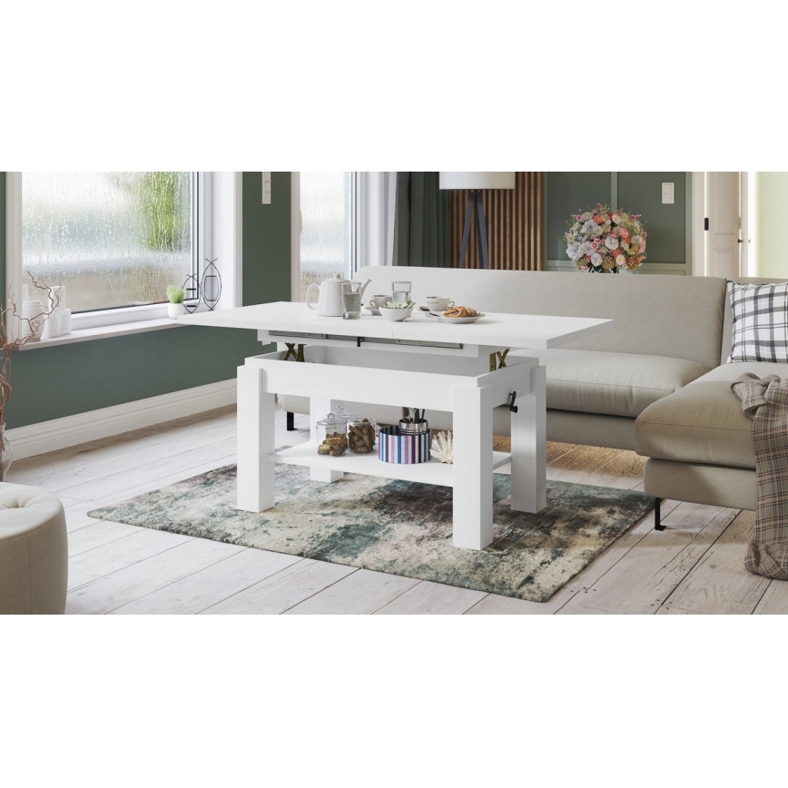 Opvouwbare salontafel met een plank ADONIS wit