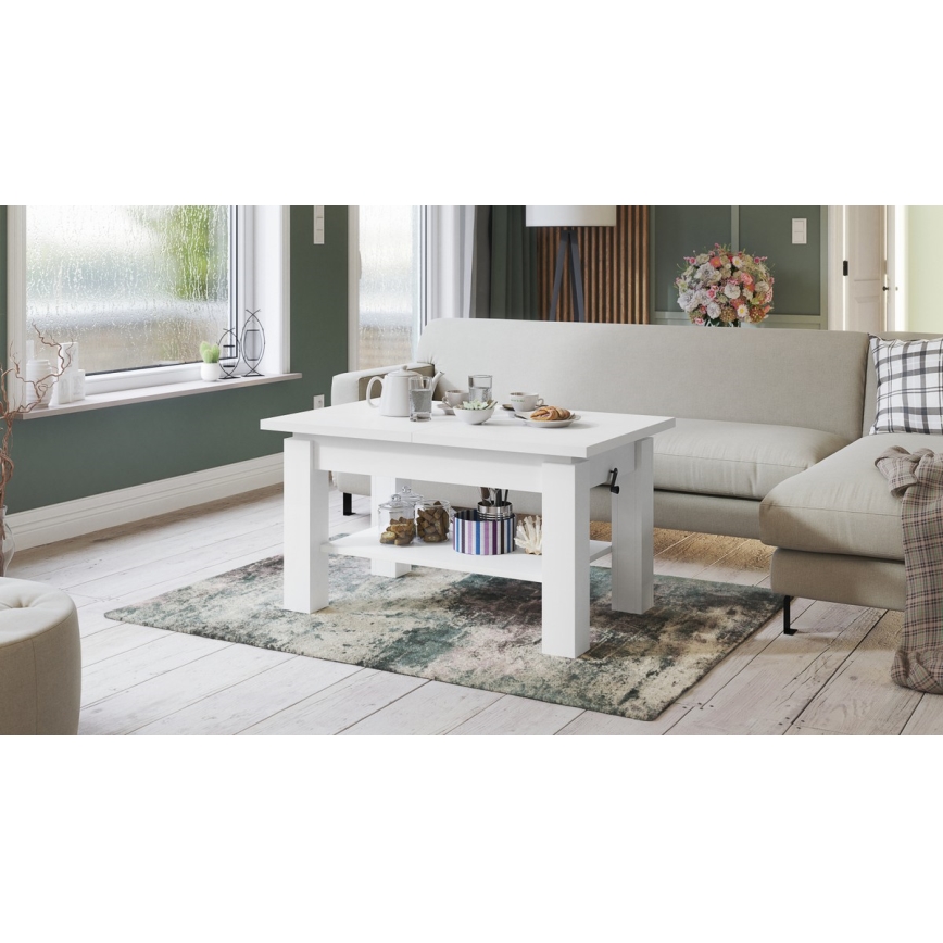 Opvouwbare salontafel met een plank ADONIS wit