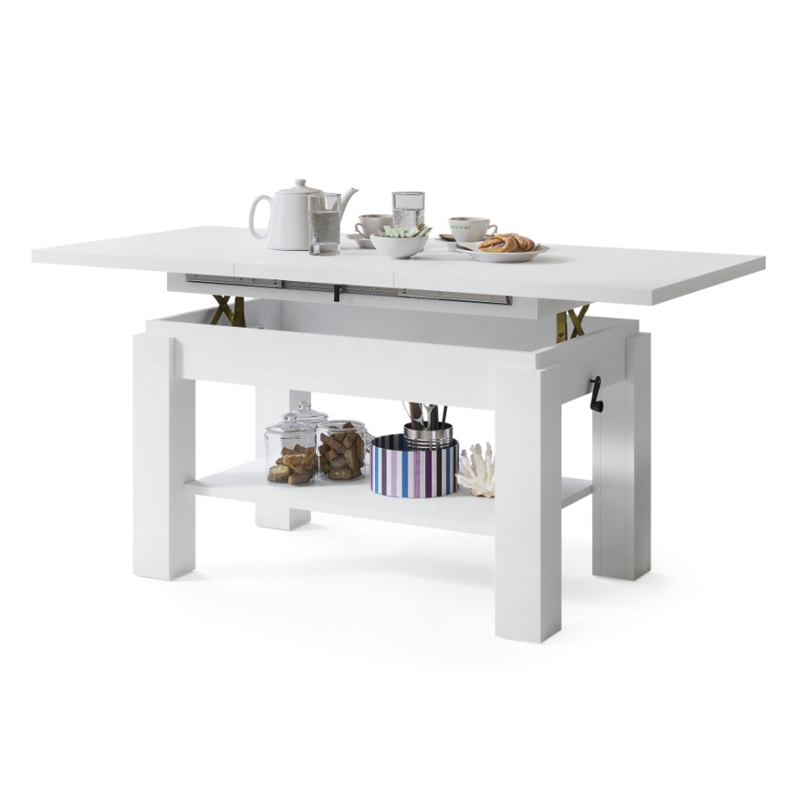 Opvouwbare salontafel met een plank ADONIS wit