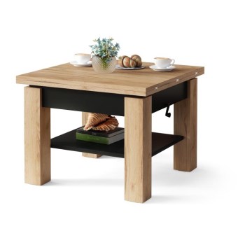 Opvouwbare salontafel met hefdak met plank CALEB eiken/zwart