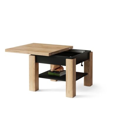 Opvouwbare salontafel met hefdak met plank CALEB eiken/zwart