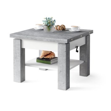 Opvouwbare salontafel met hefdak met plank CALEB grijs/wit