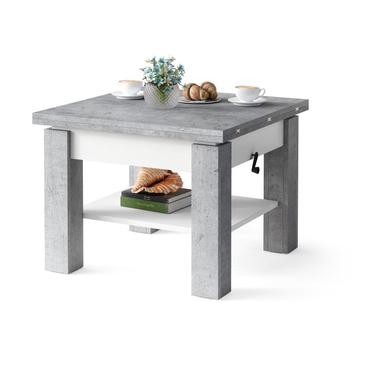 Opvouwbare salontafel met hefdak met plank CALEB grijs/wit