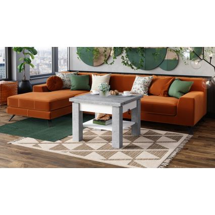 Opvouwbare salontafel met hefdak met plank CALEB grijs/wit
