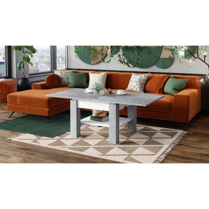 Opvouwbare salontafel met hefdak met plank CALEB grijs/wit