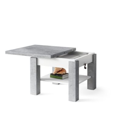 Opvouwbare salontafel met hefdak met plank CALEB grijs/wit