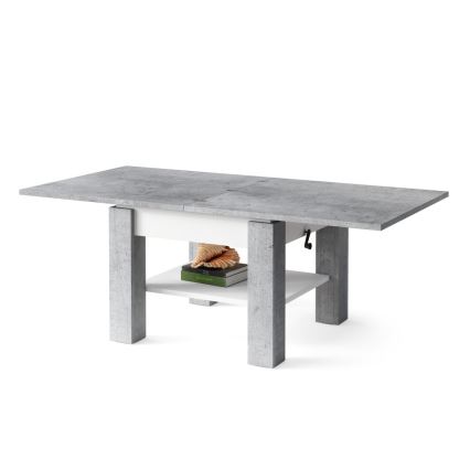Opvouwbare salontafel met hefdak met plank CALEB grijs/wit
