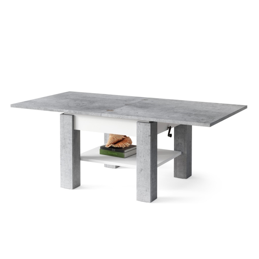 Opvouwbare salontafel met hefdak met plank CALEB grijs/wit