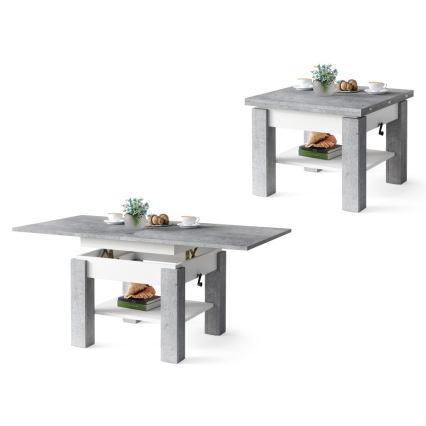Opvouwbare salontafel met hefdak met plank CALEB grijs/wit