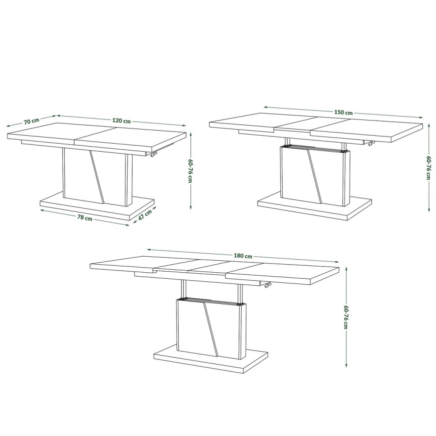 Opvouwbare salontafel met hefdak NINO wit