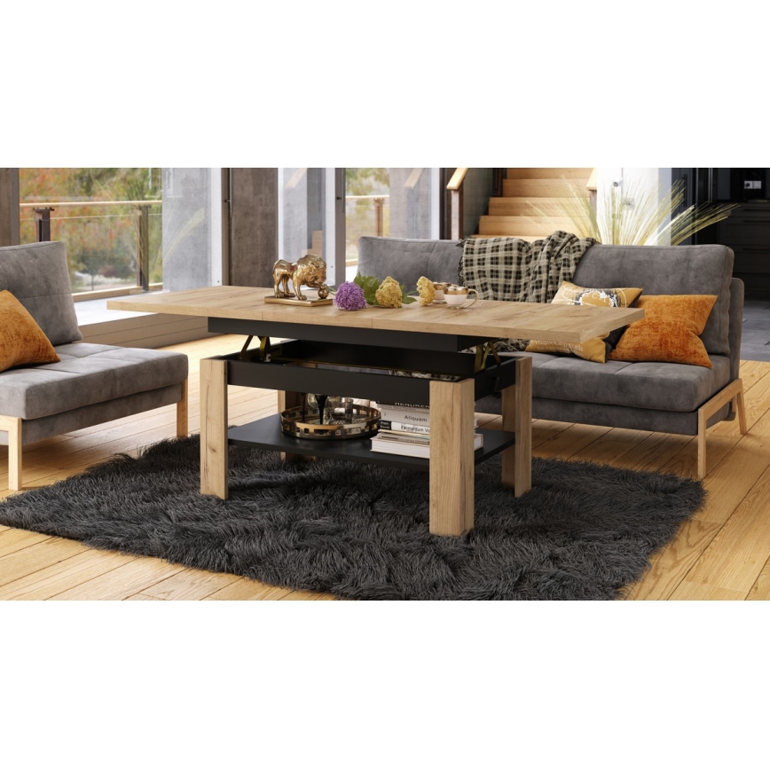 Opvouwbare salontafel met hefdak ROY eiken sonoma/zwart