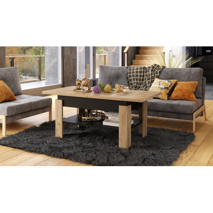 Opvouwbare salontafel met hefdak ROY eiken sonoma/zwart