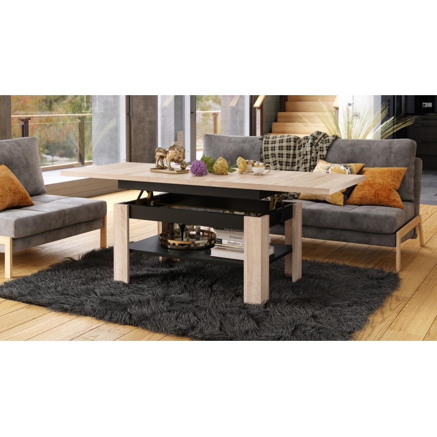 Opvouwbare salontafel met hefdak ROY eiken/zwart
