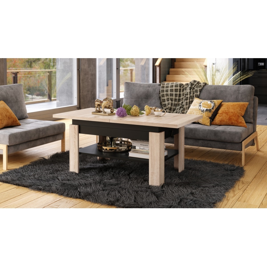Opvouwbare salontafel met hefdak ROY eiken/zwart