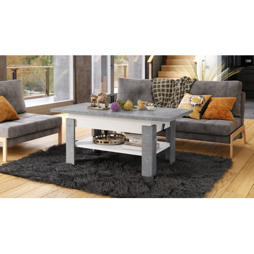 Opvouwbare salontafel met hefdak ROY grijs/wit